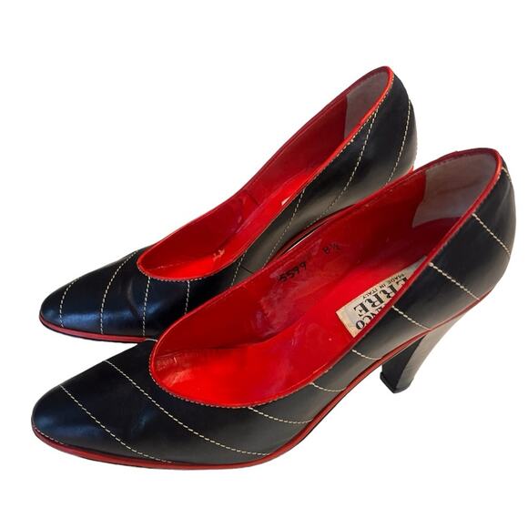 RARE VTG Gianfranco Ferre Black Leather Round Toe Pumps 8.5 - Picture 1 of 8